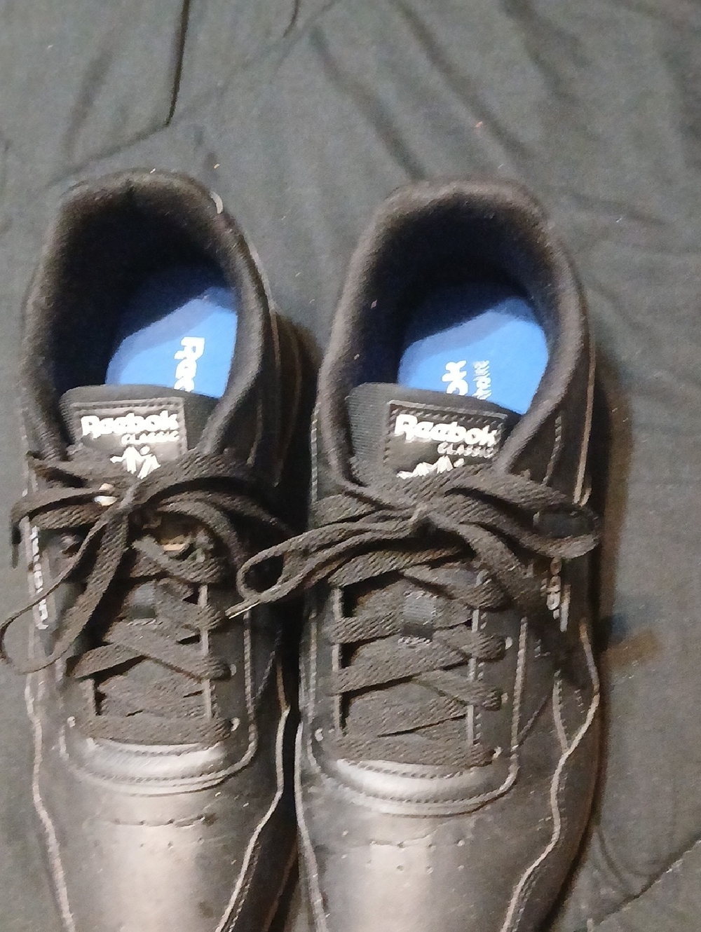 Reebok Men's Black Leather Low-Top Sneakers with Blue Insole
